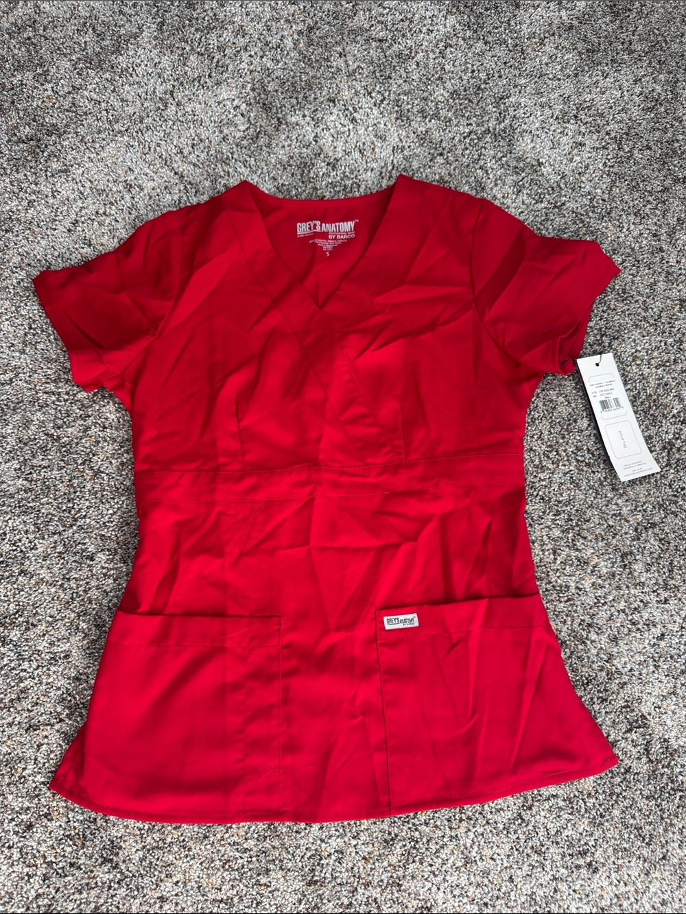 Grey's Anatomy Women's Red V-Neck Scrub Top